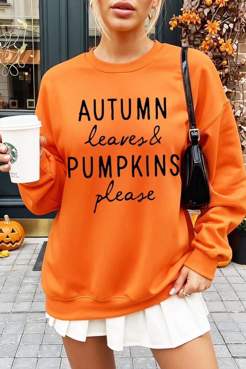 UL180P-E3158 Autumn Leaves Pumpkins Graphic Plus Sweatshirt $25