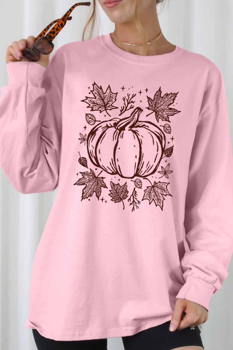 UL240P-E3162 Fall Pumpkin Graphic Plus Long Sleeve Tee $17