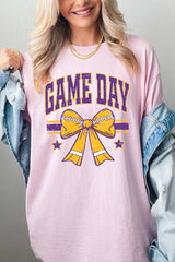 5000-E3063 Purple Football Bow Graphic Heavy Cotton Tee $9