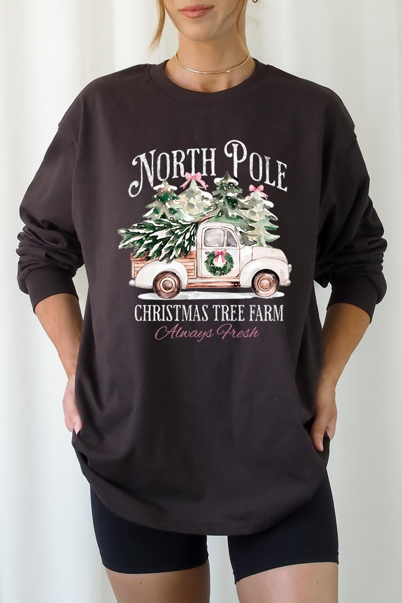 UL240P-E3174 North Pole Christmas Graphic Plus Long Sleeve Tee $17