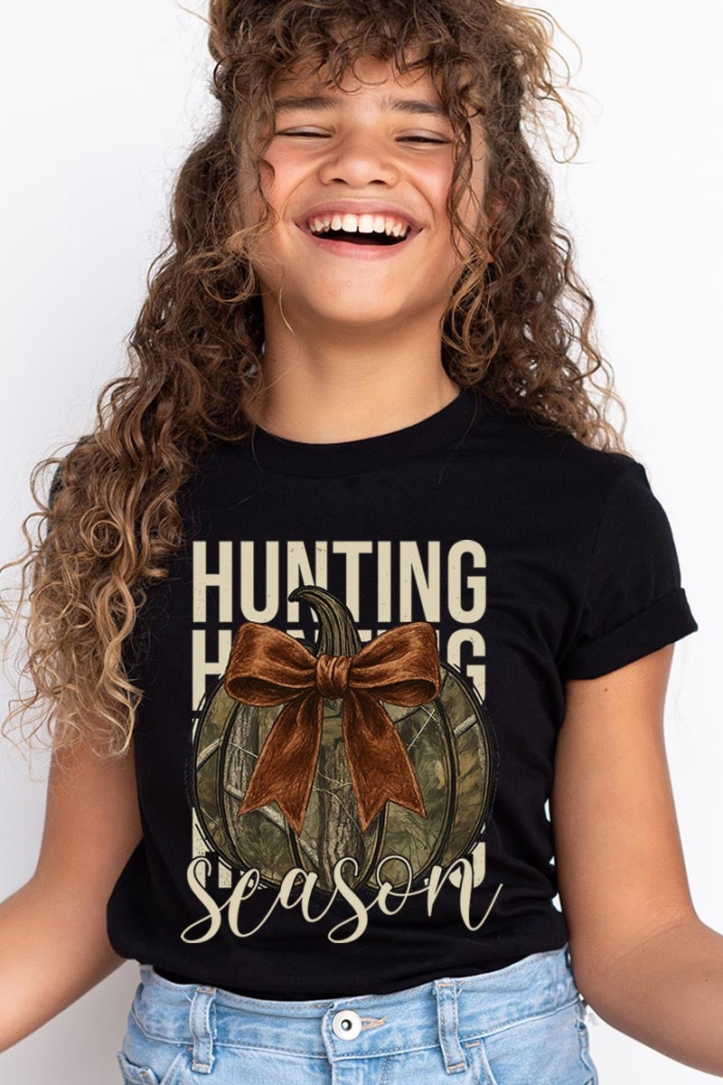 US3001Y-E3190Z Hunting Pumpkin Bow Kids Graphic Tee $11