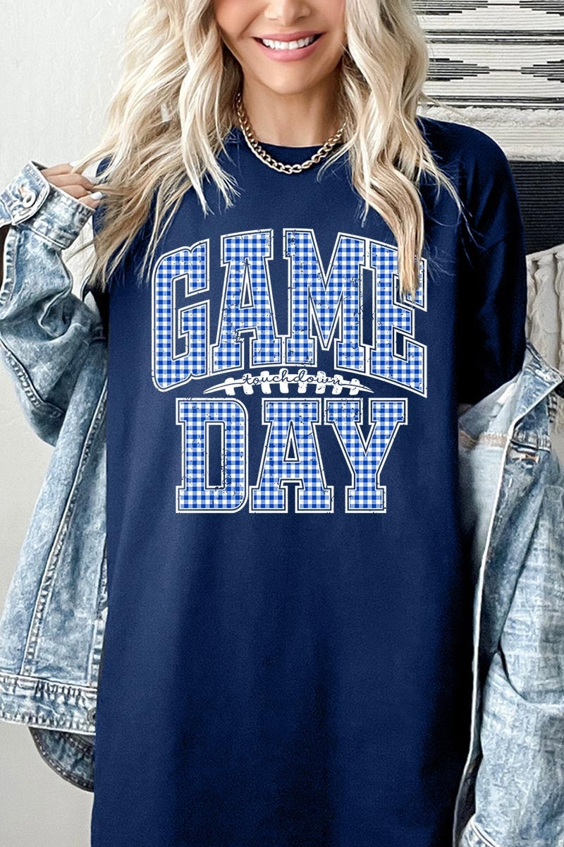 5000-E3130 Blue Gingham Game Day Graphic Heavy Cotton Tee $9