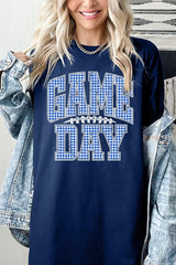 5000-E3130 Blue Gingham Game Day Graphic Heavy Cotton Tee $9