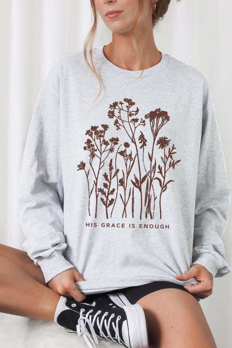 UL240-E3146 Christian Wildflower Graphic Long Sleeve Tee $13.75