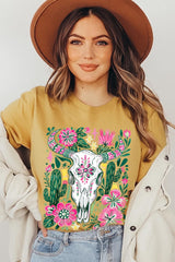US3001P-E3086 Western Floral Cow Skull Graphic Plus Tee $16