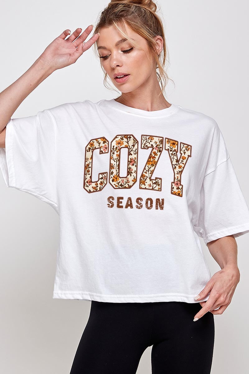 CTS-E3082 Cozy Season Graphic Relaxed Crop Top $11