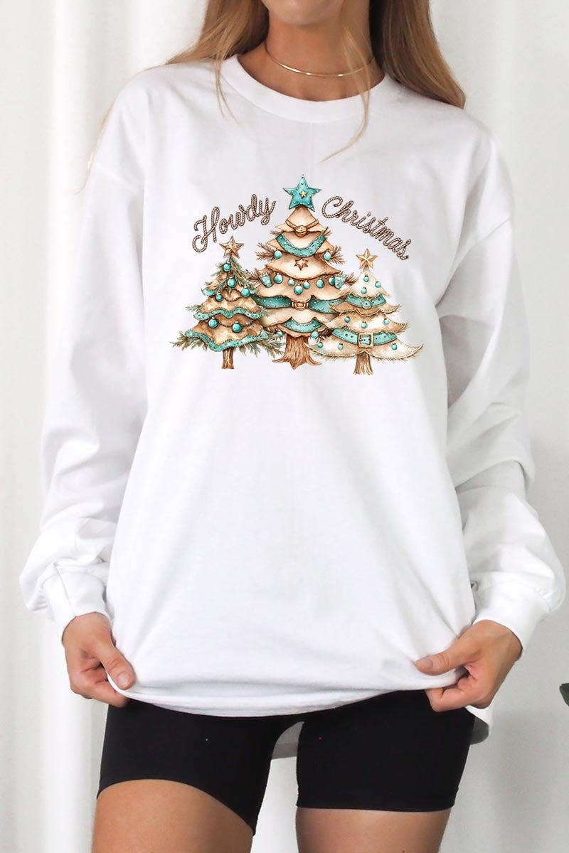 UL240-E3185 Howdy Christmas Graphic Long Sleeve Tee $13.75