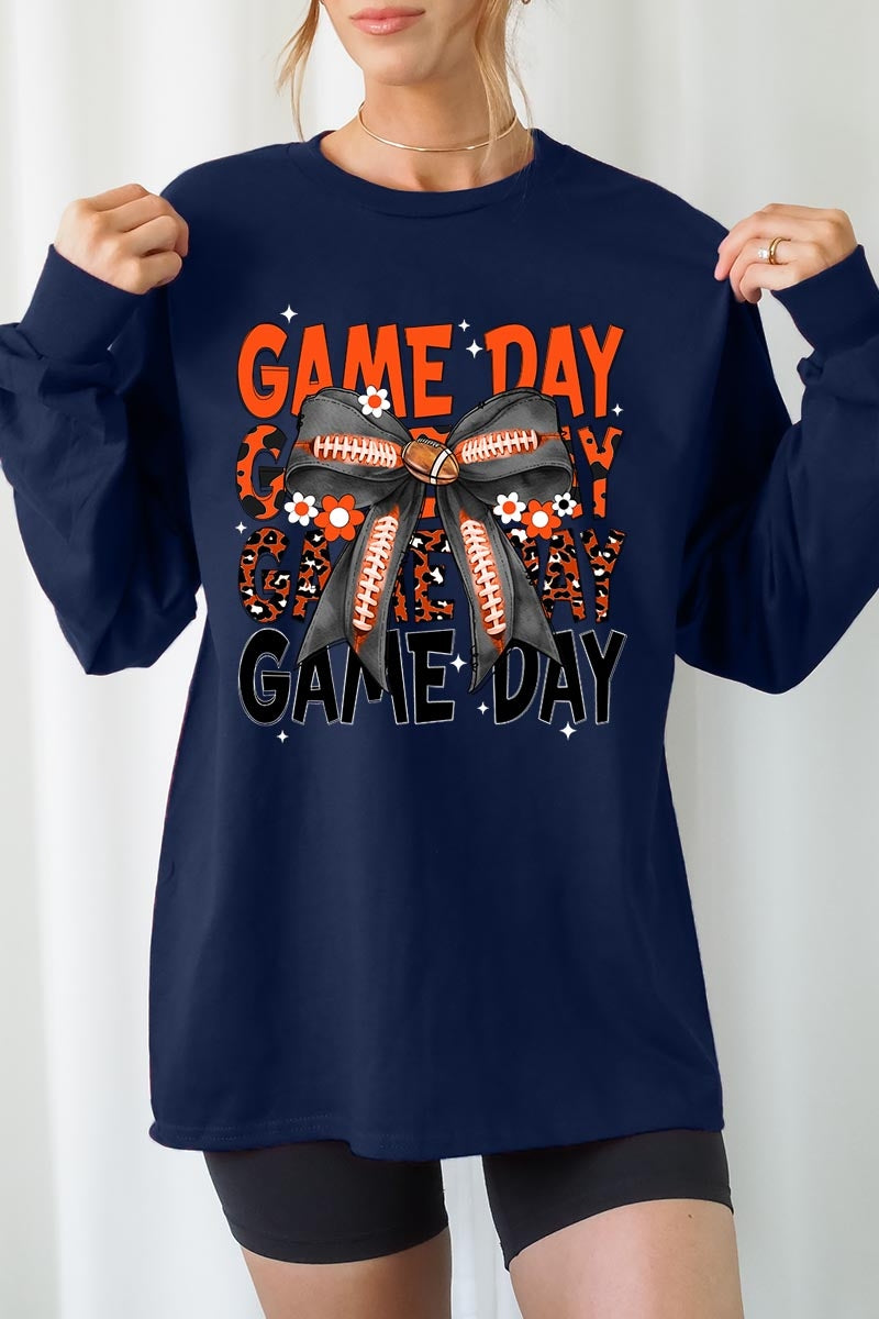 UL240P-E3088 Orange Black Football Bow Plus Long Sleeve Tee $17