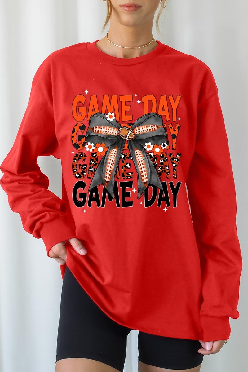 UL240P-E3088 Orange Black Football Bow Plus Long Sleeve Tee $17