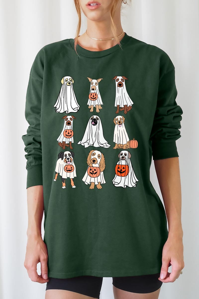 UL240P-E3106 Halloween Ghost Dog Graphic Plus Long Sleeve Tee $17