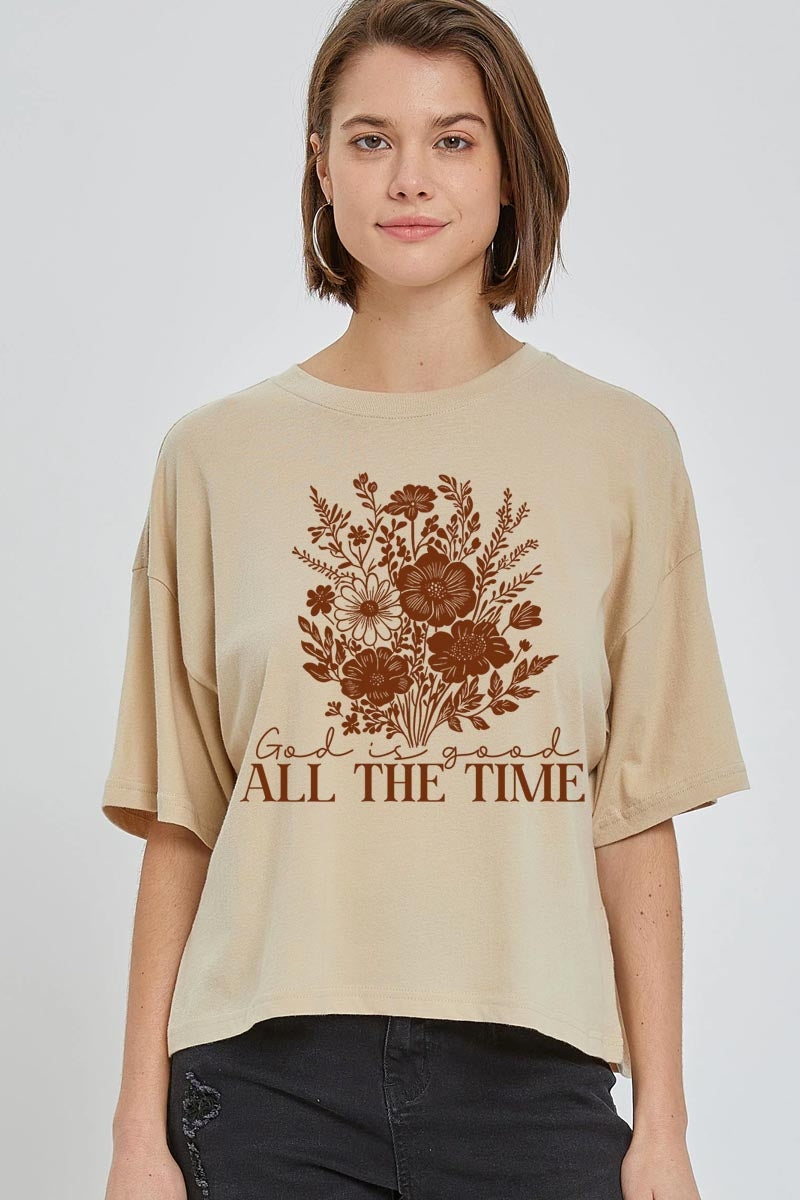 CTS-E3116 God Is Good Floral Graphic Relaxed Crop Top $11