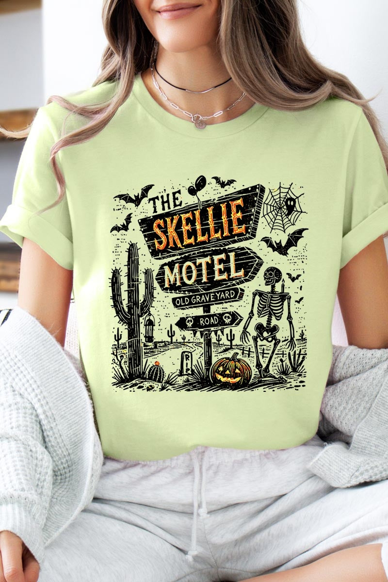 US3001P-E3108 Skellie Motel Halloween Graphic Plus Tee $16