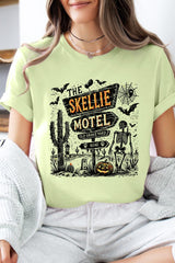 US3001P-E3108 Skellie Motel Halloween Graphic Plus Tee $16