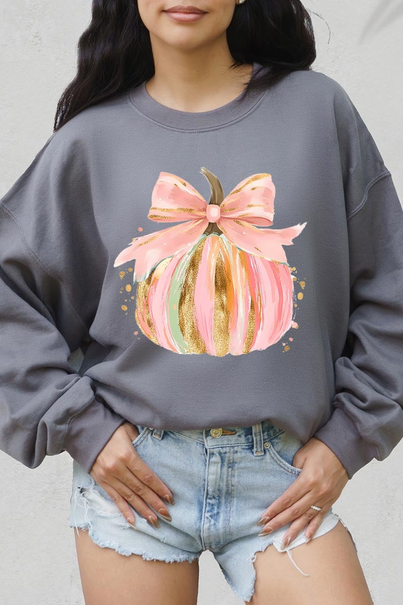 UL180-E3083 Brushstroke Pumpkin Graphic Sweatshirt $20