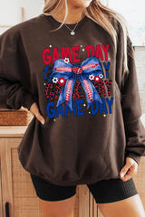 UL180-E3087 Red Blue Football Game Day Bow Graphic Sweatshirt $20