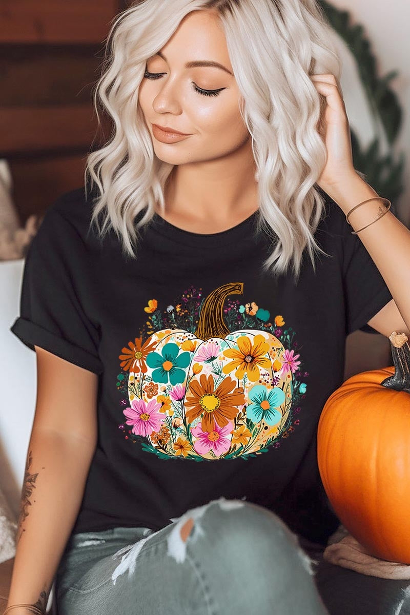 US3001P-E3118 Floral Pumpkin Graphic Plus Tee $16
