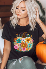 US3001-E3118 Floral Pumpkin Graphic Tee $12.5