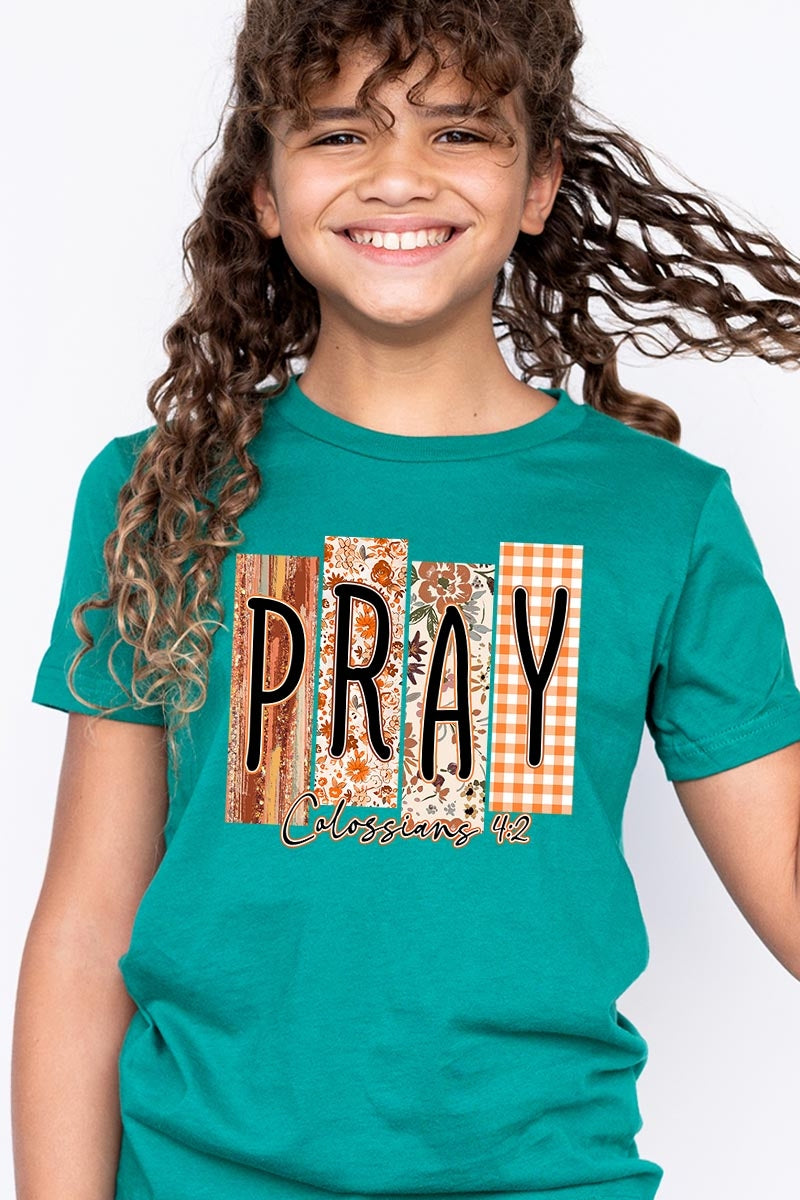 US3001Y-E3166Z Pray Fall Christian Kids Graphic Tee $11