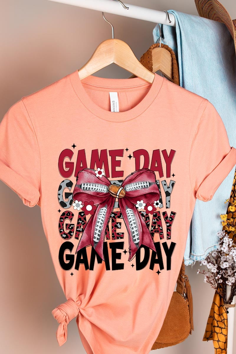 US3001P-E3093 Red Silver Football Game Day Bow Graphic Plus Tee $16
