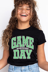 US3001Y-E3128Z Green Gingham Game Day Kids Graphic Tee $11