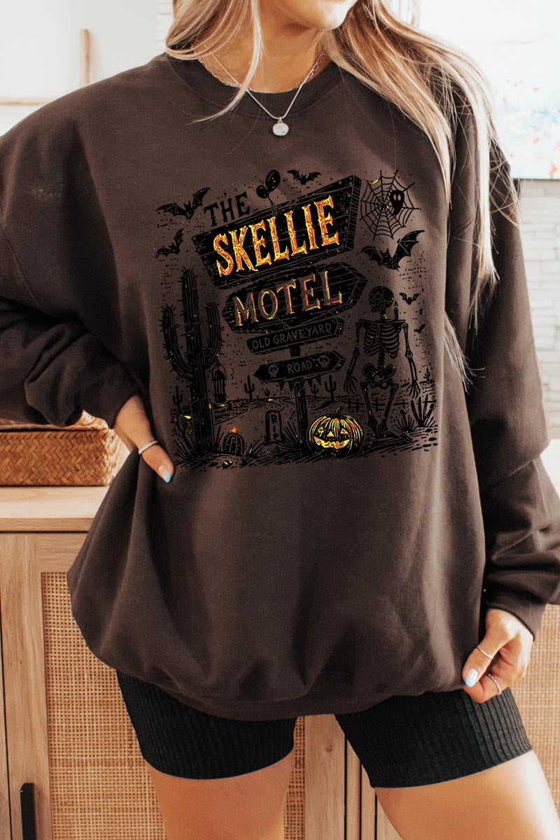 UL180P-E3108 Skellie Motel Halloween Graphic Plus Sweatshirt $25