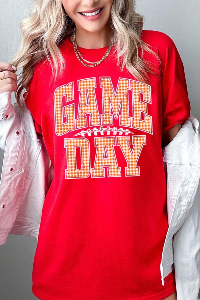 5000-E3129 Orange Gingham Game Day Graphic Heavy Cotton Tee $9