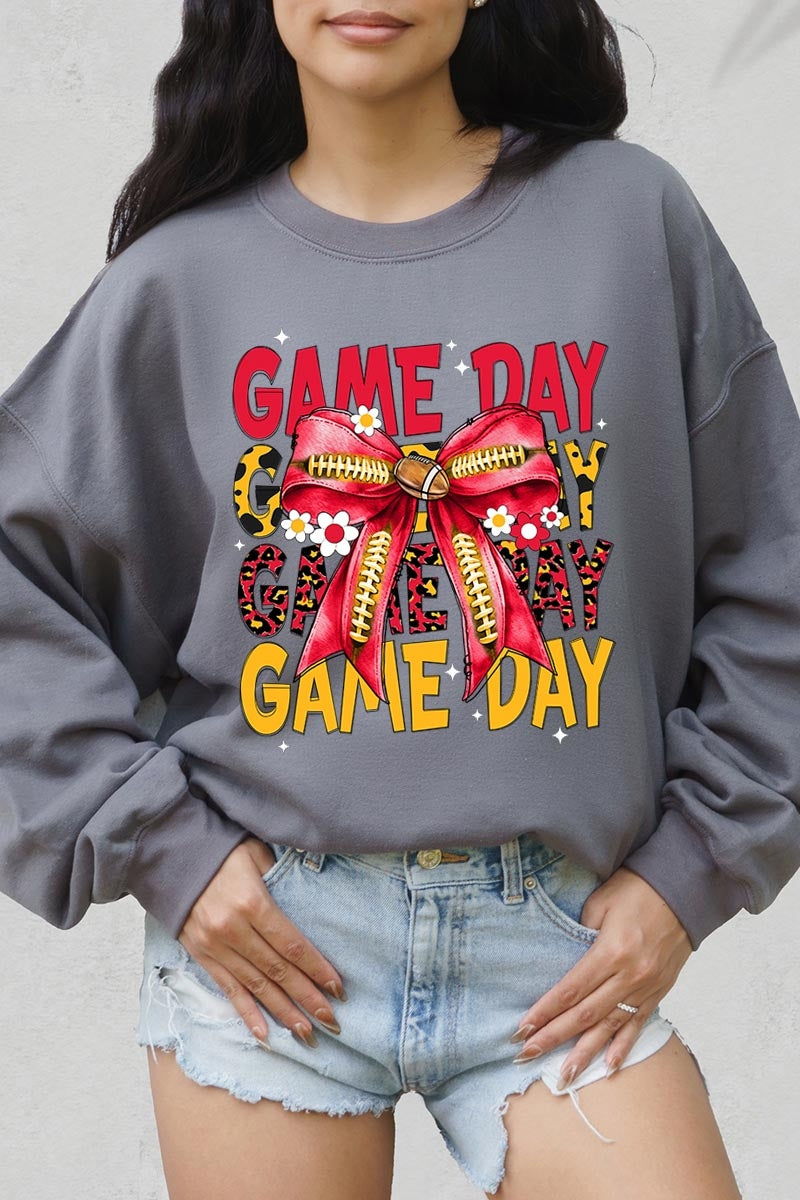 UL180P-E3091 Red Yellow Football Game Day Bow Plus Sweatshirt $25