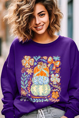 UL180-E3153 Floral Pumpkin Stack Graphic Sweatshirt $20