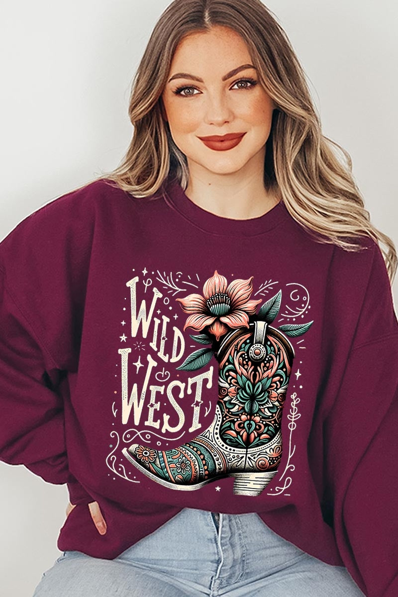 UL180P-E3100 Wild West Cowgirl Boot Graphic Plus Sweatshirt $25