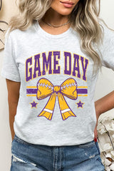 US3001-E3063 Purple Game Day Football Bow Graphic Tee $12.5
