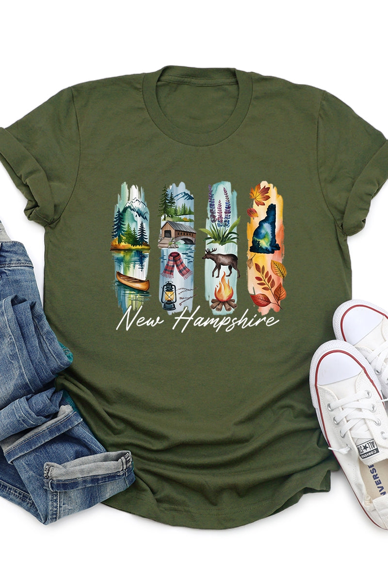 US3001-E3061NH New Hampshire State Brushstroke Graphic Tee $12.5