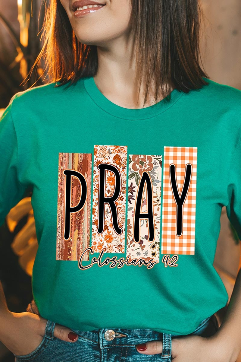 US3001-E3166 Pray Fall Christian Graphic Tee $12.5