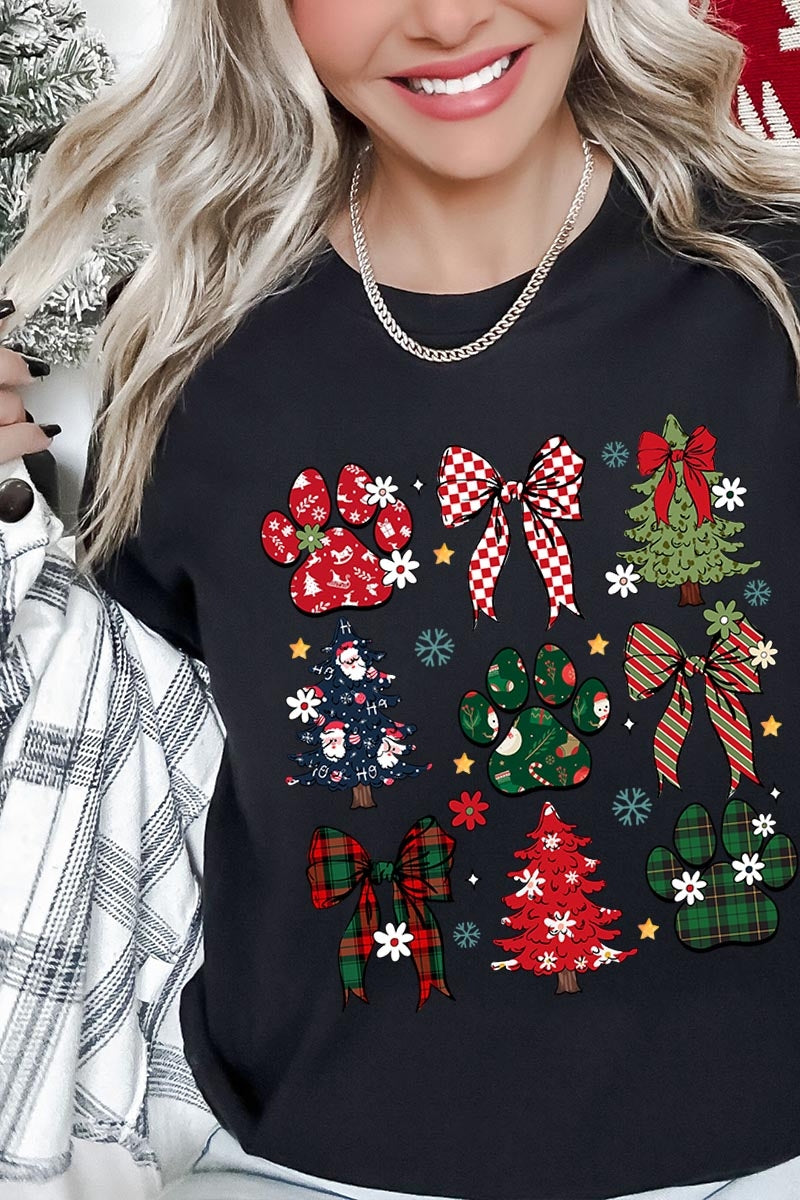 US3001P-E3195 Christmas Bow Paw Graphic Plus Tee $16