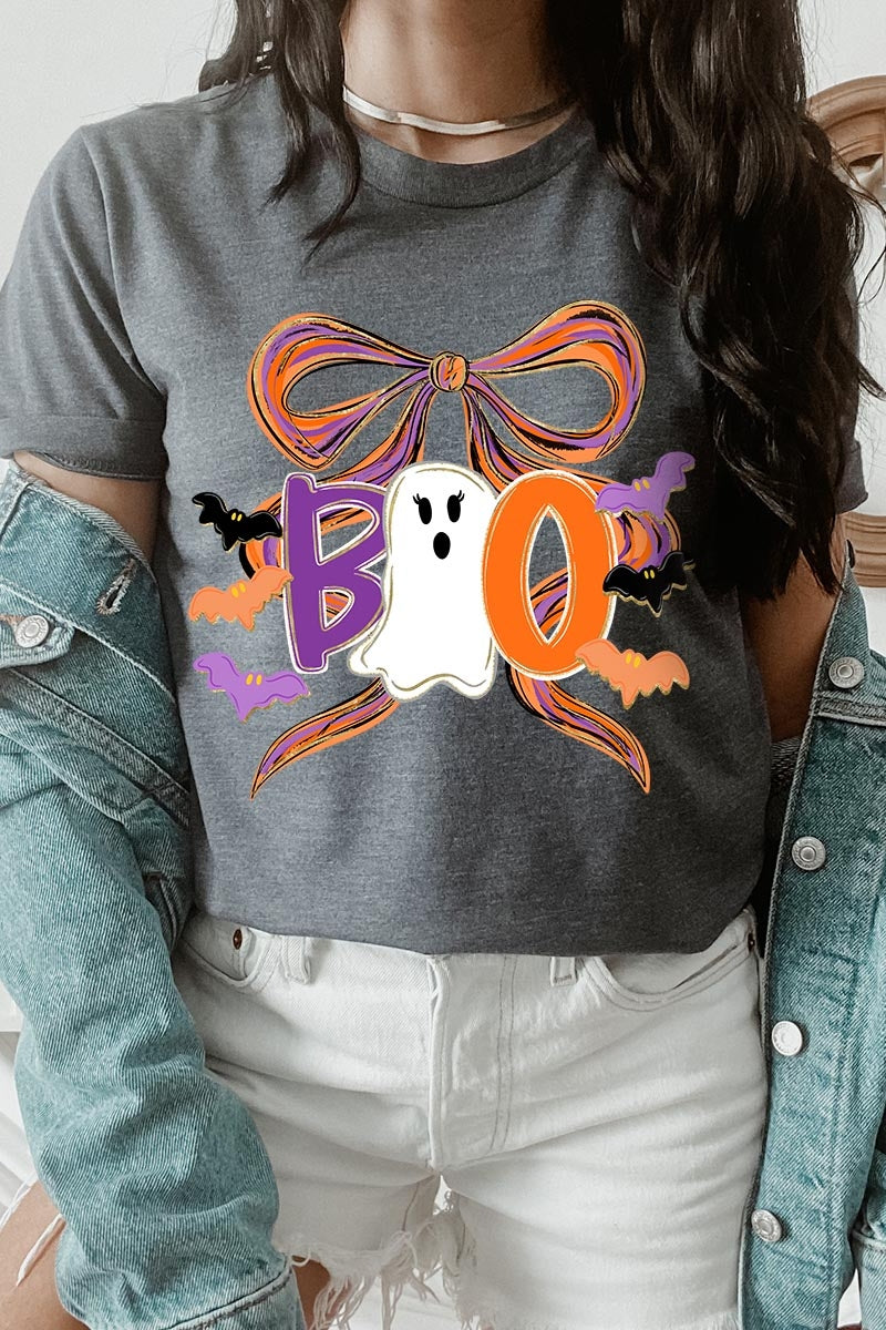 US3001P-E3120 Boo Brushstroke Bow Graphic Plus Tee $16
