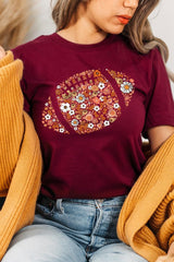 US3001P-E3133 Floral Football Graphic Plus Tee $16