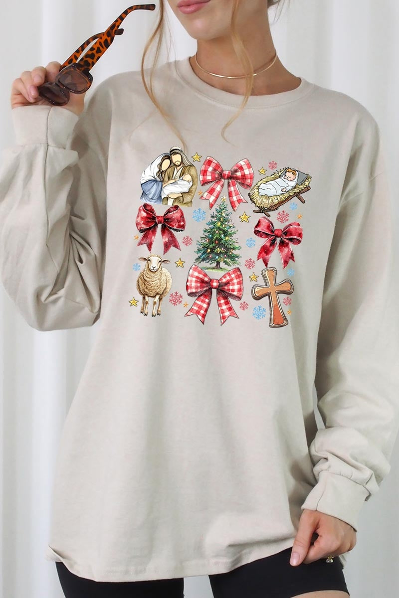 UL240P-E3219 Nativity Scene Christmas Graphic Plus Long Sleeve Tee $17