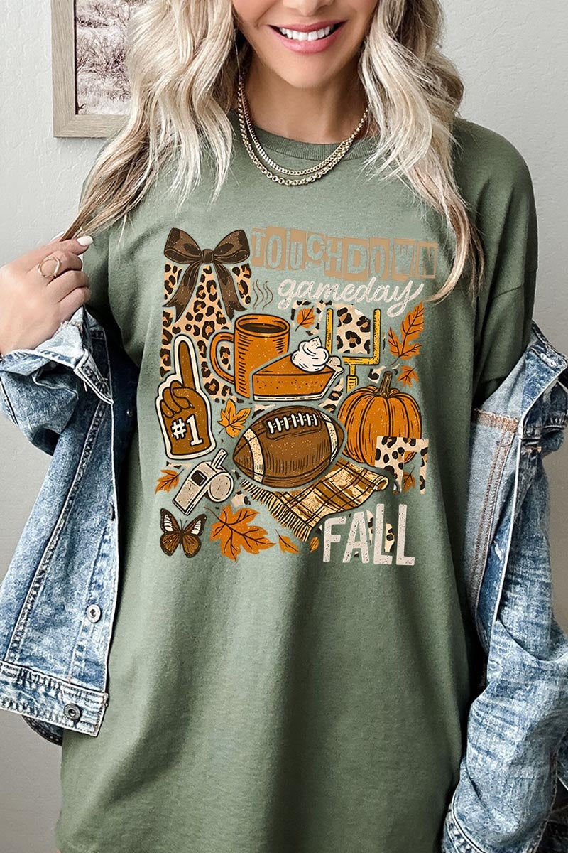 5000-E3134 Fall Football Collage Graphic Heavy Cotton Tee $9