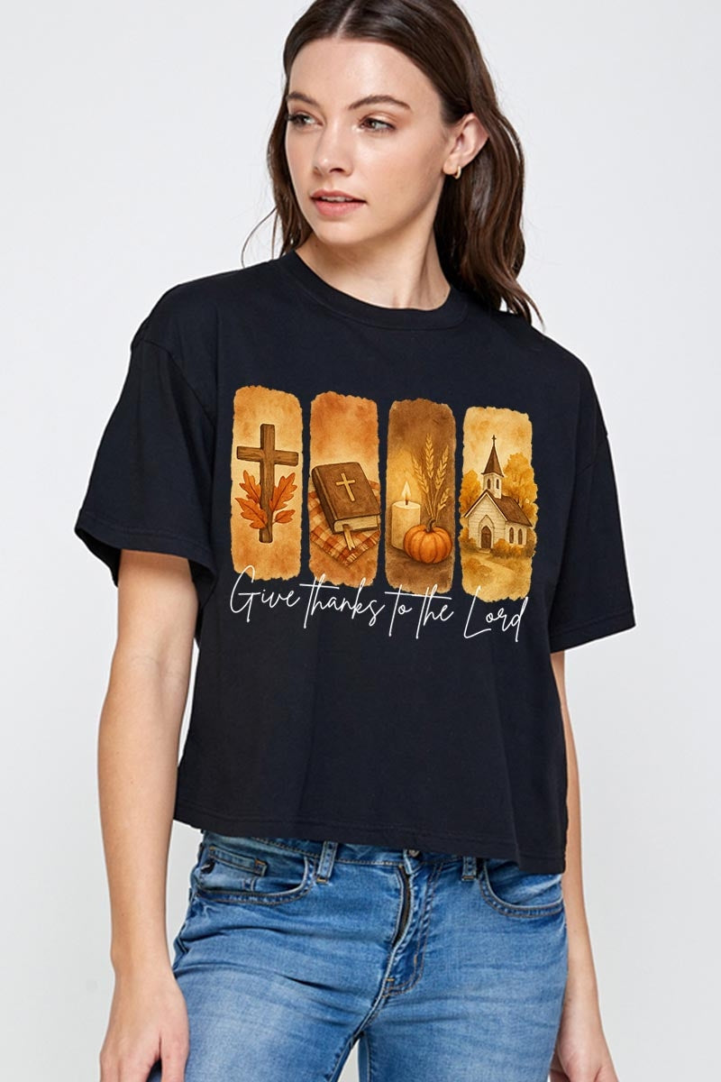 CTS-E3169 Give Thanks To The Lord Graphic Relaxed Crop Top $11