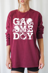 UL240P-E3073 Distressed Game Day Graphic Plus Long Sleeve Tee $17