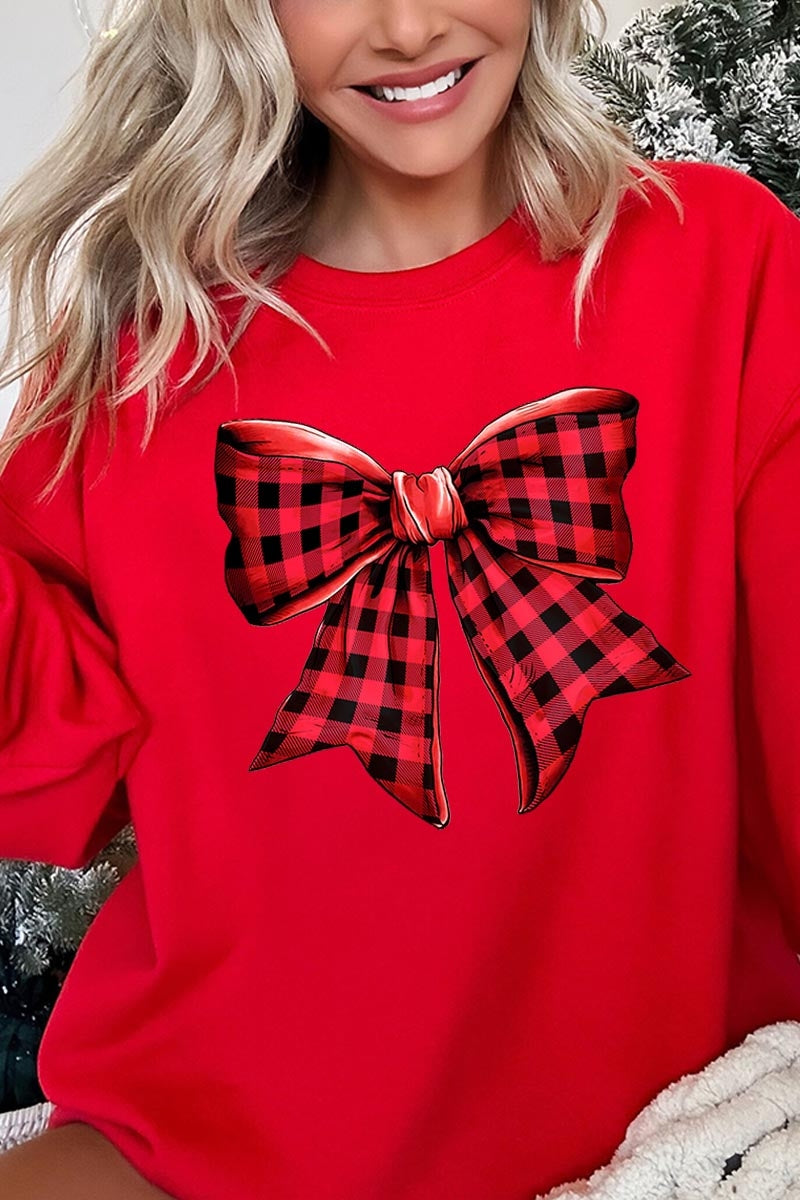 UL180-E3198 Red Buffalo Plaid Bow Graphic Sweatshirt $20