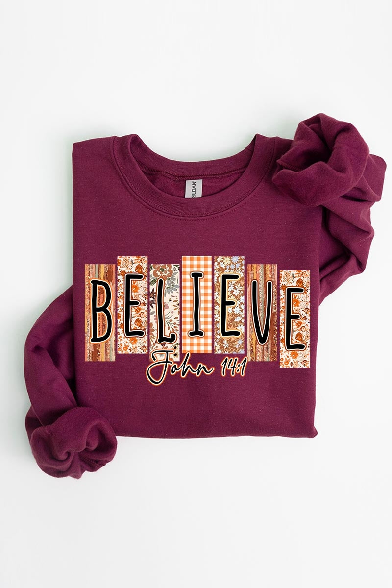 UL180-E3167 Believe Fall Christian Graphic Sweatshirt $20