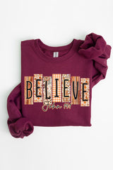UL180P-E3167 Believe Fall Christian Graphic Plus Sweatshirt $25