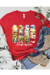 US3001P-E3061NE Nebraska State Brushstroke Graphic Plus Tee $16