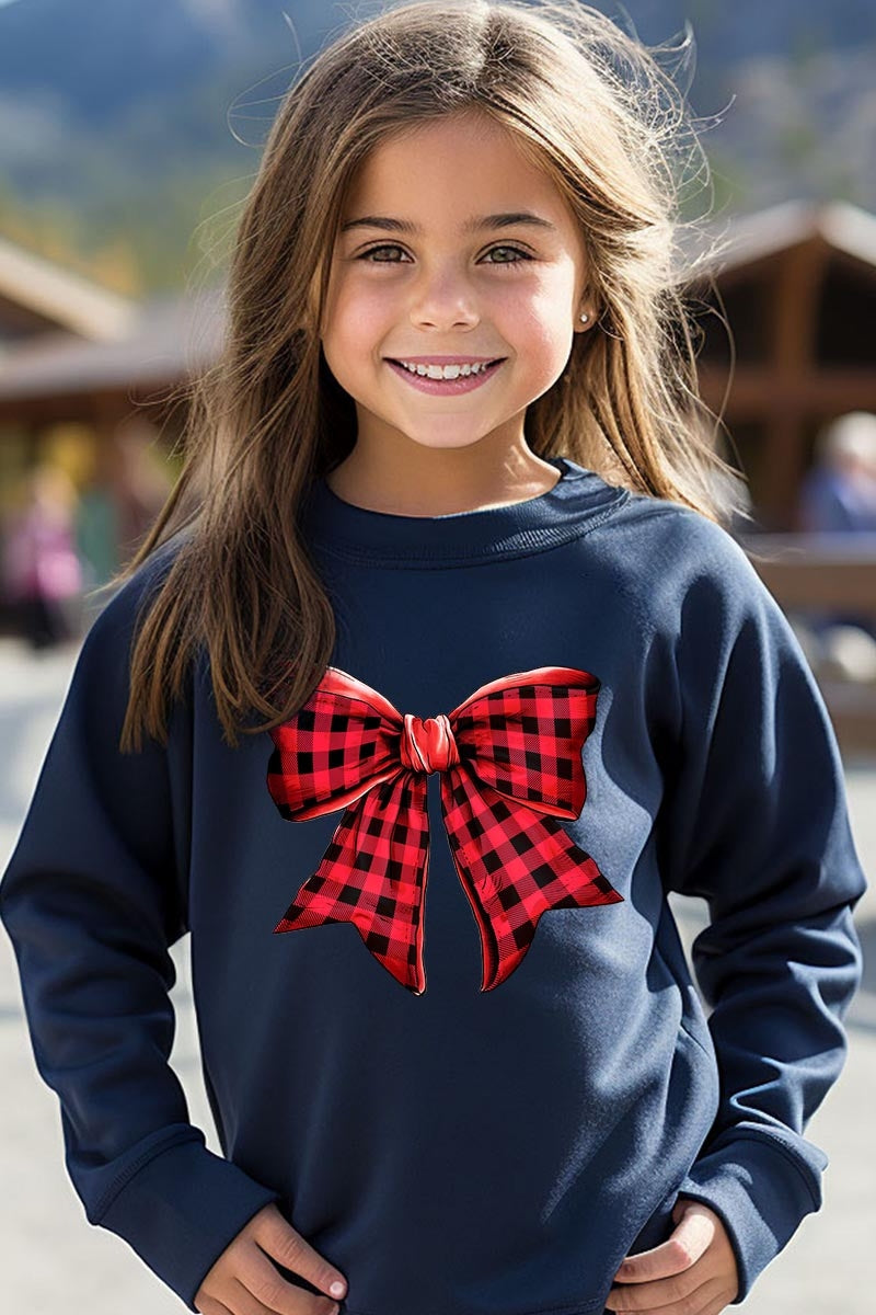 UL180B-E3198Z Red Buffalo Plaid Bow Kids Graphic Sweatshirt $20