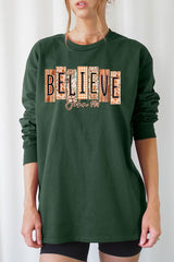UL240-E3167 Believe Fall Christian Graphic Long Sleeve Tee $13.75