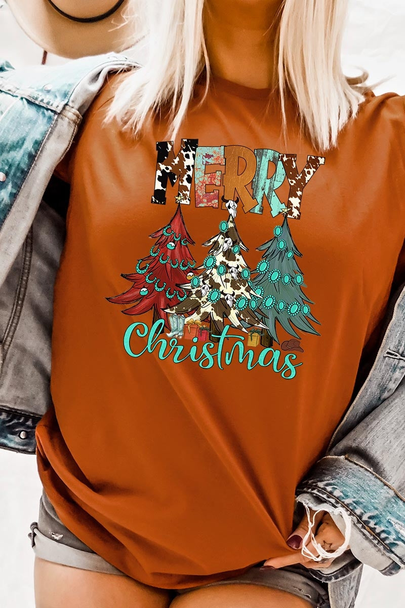 US3001-E3200 Merry Christmas Trees Graphic Tee $12.5