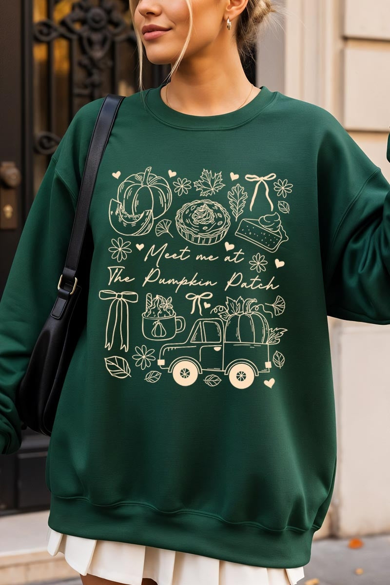 UL180-E3163 Pumpkin Patch Doodle Graphic Sweatshirt $20