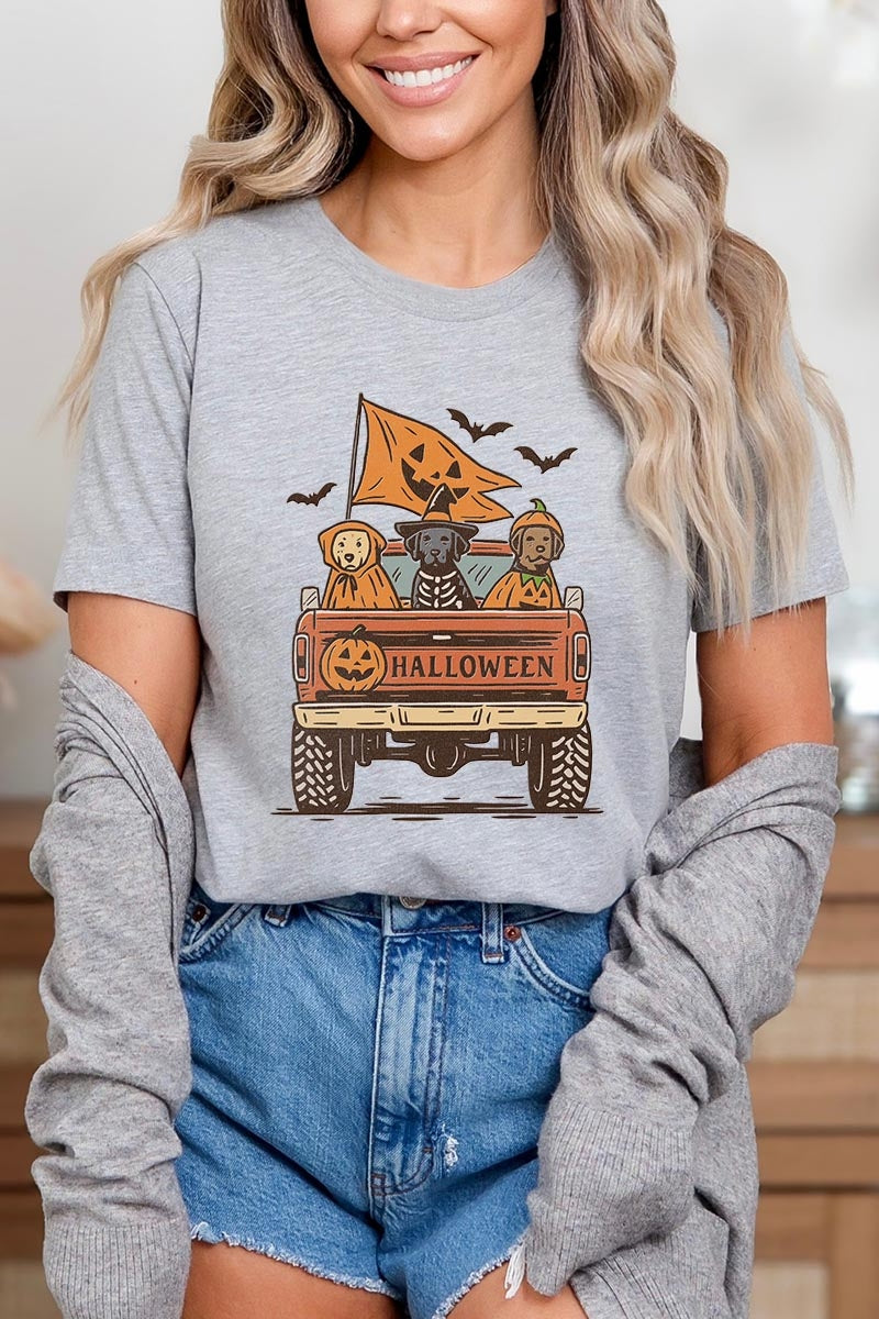 US3001P-E3150 Halloween Truck Dogs Graphic Plus Tee $16