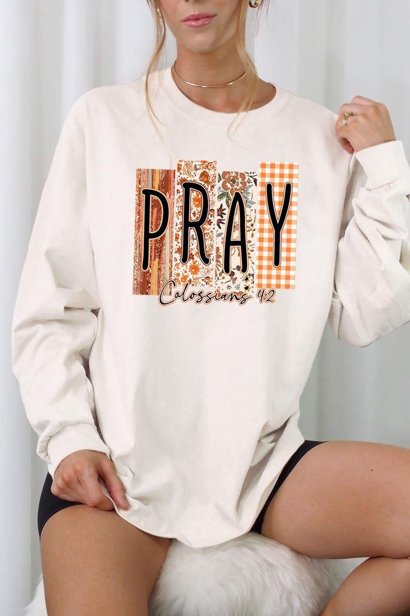 UL240P-E3166 Pray Fall Christian Graphic Plus Long Sleeve Tee $17