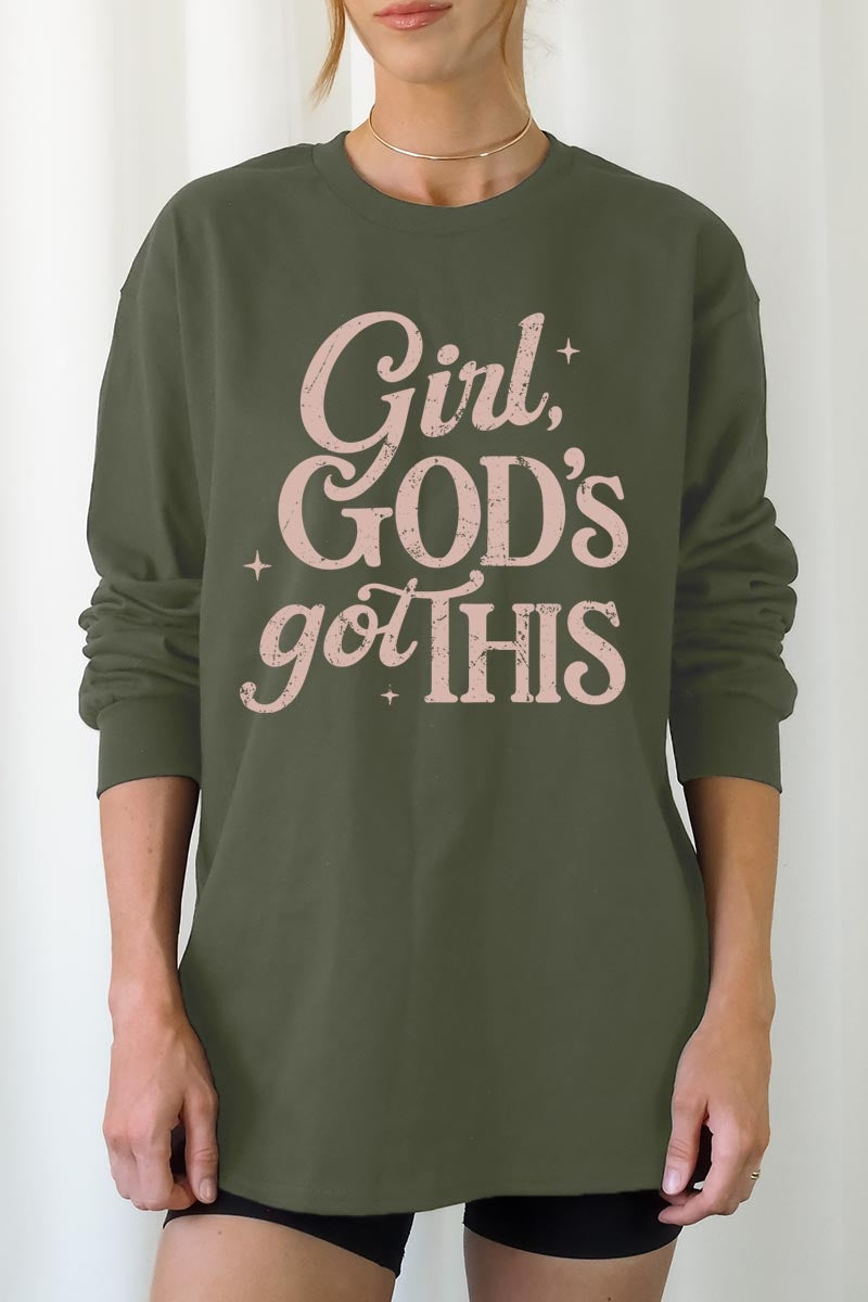 UL240-E3102 Girl, Godu2019s Got This Graphic Long Sleeve Tee $13.75